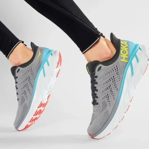 ❤️HOKA One One Mens Clifton 7 Running Shoes Gray 1110534 WDDS Mesh Low Top 9.5E 6.30CTW Natural Blue & White Diamonds in this Unisex  main image 2